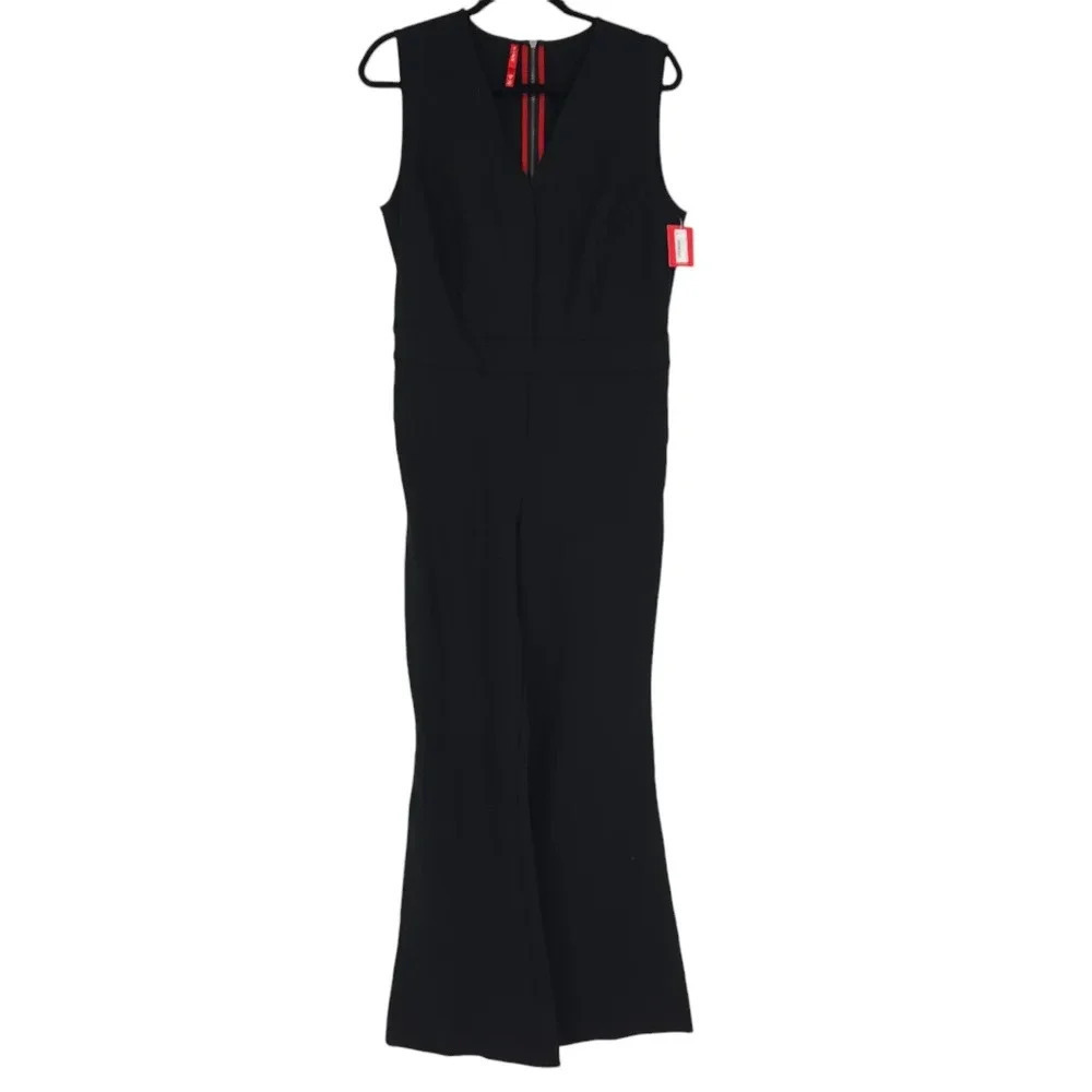 SPANX Perfect Jumpsuit Black V Neck Sleeveless One Piece Ponte Flare Pants NWT